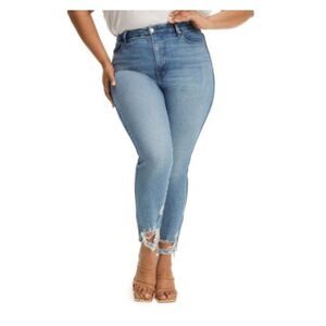 GOOD AMERICAN Womens Blue Denim Chewed Hem Crop High Waist Jeans Plus 0/25